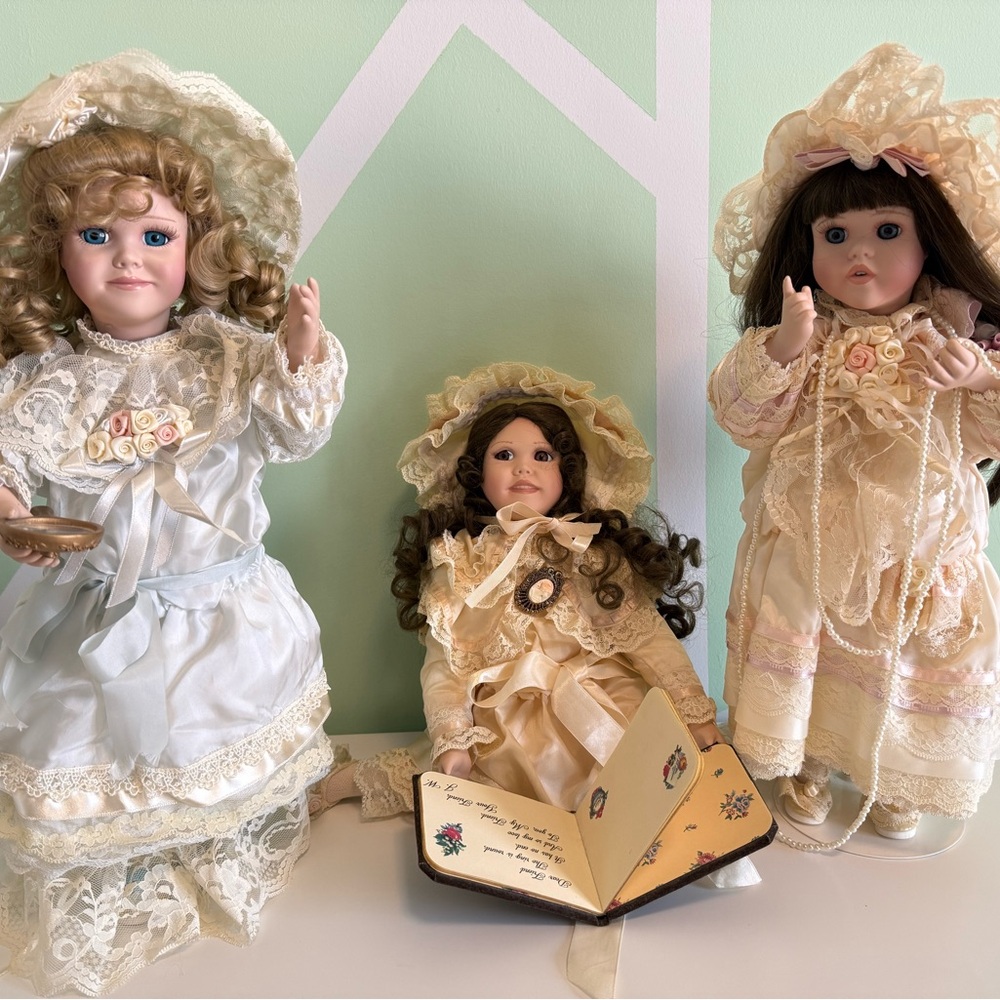 Victorian style Porcelain Dolls with Accessories